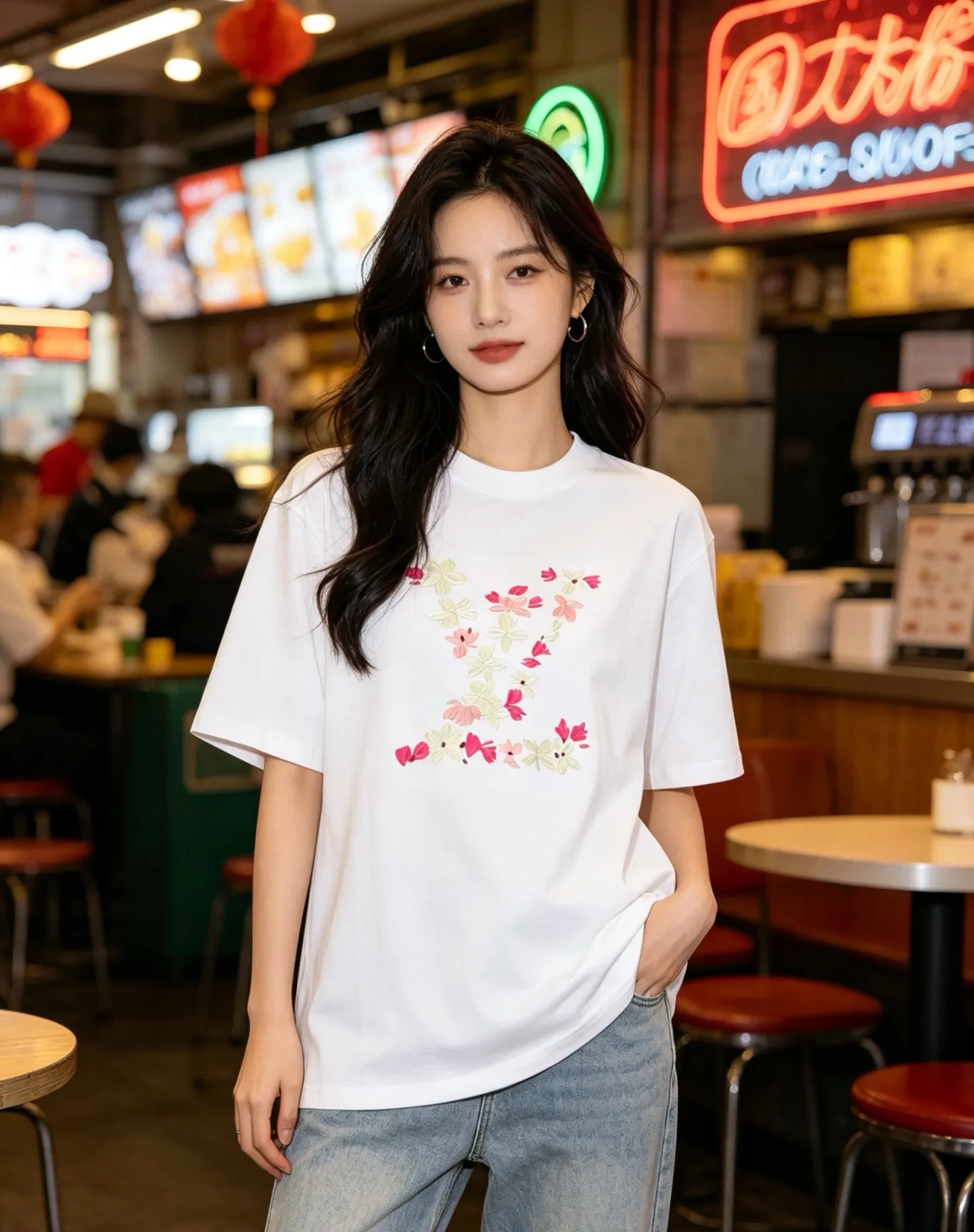 Louis Vuitton/Louis Vuitton 26ss cherry blossom embroidered LV logo short sleeves